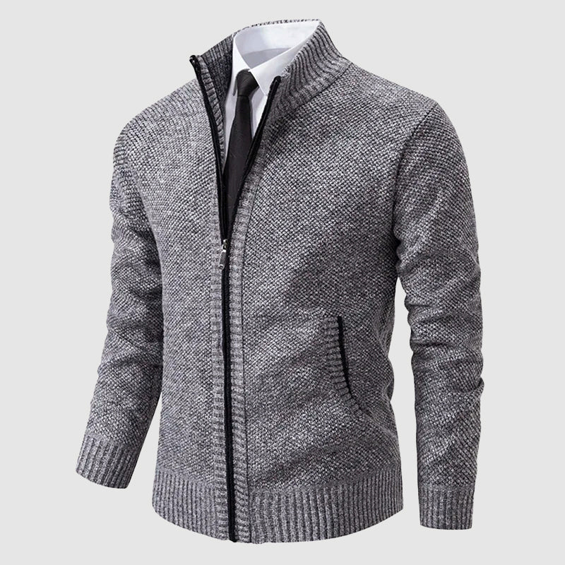Men’s Casual Knit Cardigan with Zipper Closure and Pockets