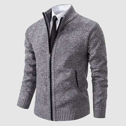 Men’s Casual Knit Cardigan with Zipper Closure and Pockets