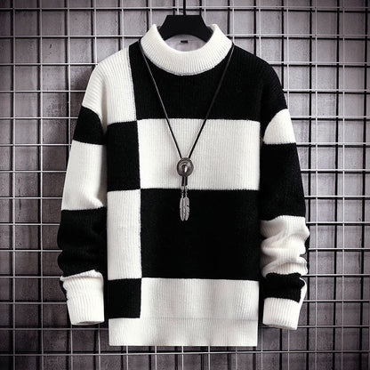 Men’s Checkered Knit Crew Neck Sweater
