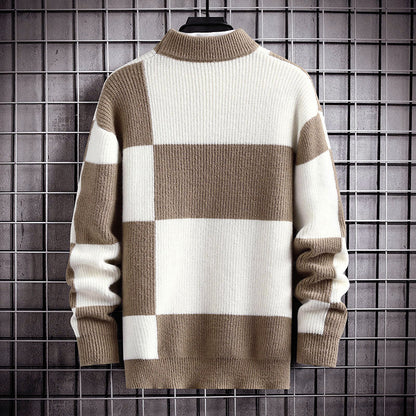 Men’s Checkered Knit Crew Neck Sweater