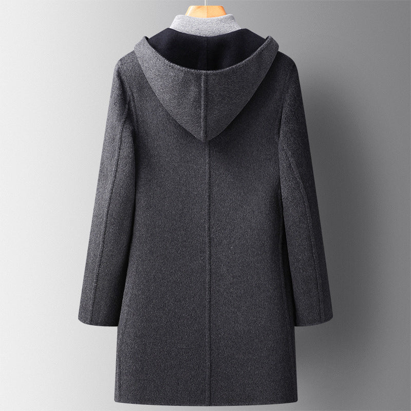 Men’s Reversible Wool-Blend Overcoat with Hood
