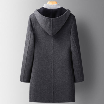 Men’s Reversible Wool-Blend Overcoat with Hood