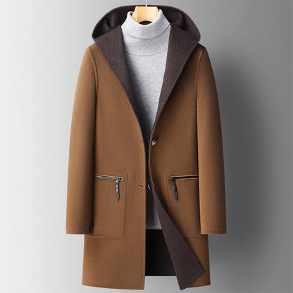 Men’s Reversible Wool-Blend Overcoat with Hood