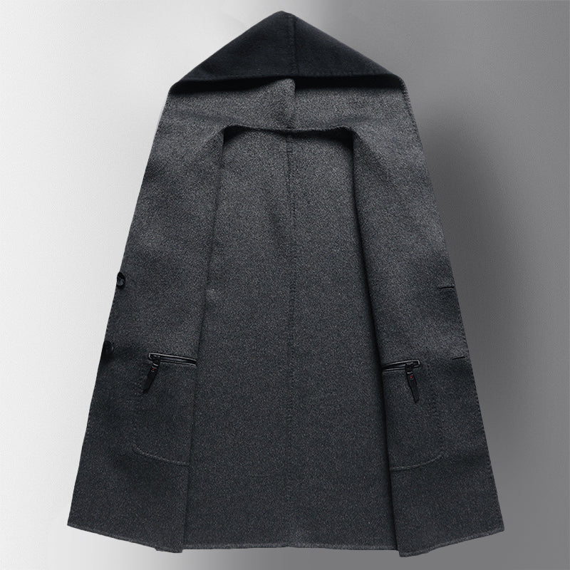 Men’s Reversible Wool-Blend Overcoat with Hood