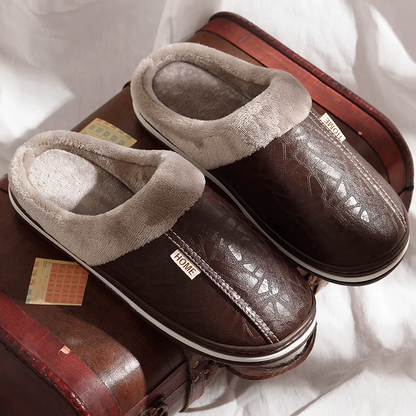 Men’s Faux Leather Home Slippers with Lined Interior