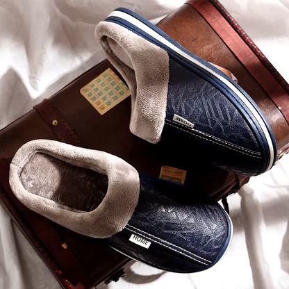Men’s Faux Leather Home Slippers with Lined Interior