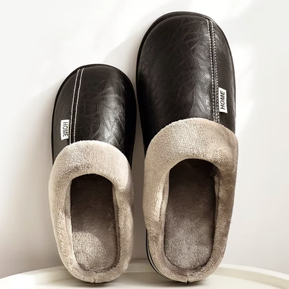 Men’s Faux Leather Home Slippers with Lined Interior
