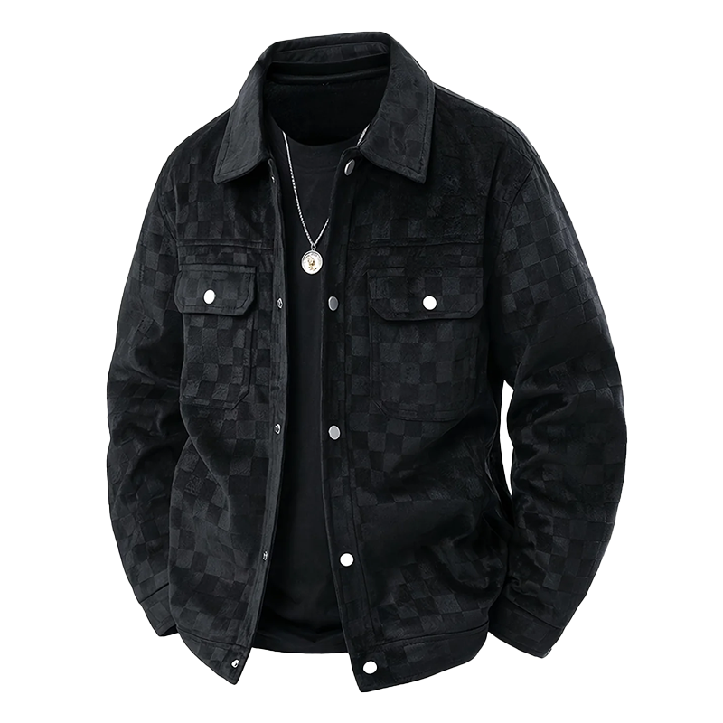 Men’s Faux Suede Checkered Jacket with Button Front