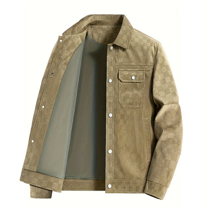 Men’s Faux Suede Checkered Jacket with Button Front