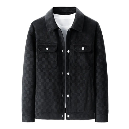 Men’s Faux Suede Checkered Jacket with Button Front