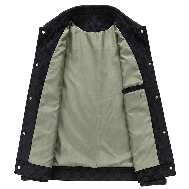 Men’s Faux Suede Checkered Jacket with Button Front