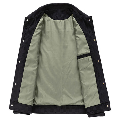 Men’s Faux Suede Checkered Jacket with Button Front