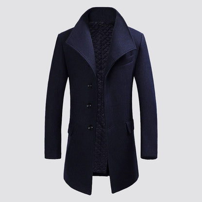 Men’s High-Collar Merino Wool Coat with Front Buttons
