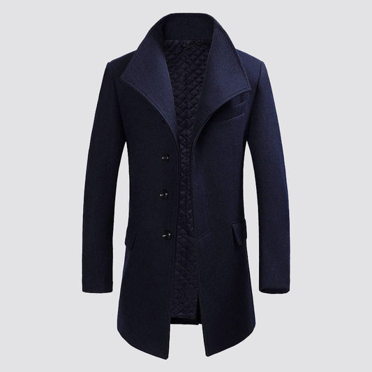 Men’s High-Collar Merino Wool Coat with Front Buttons