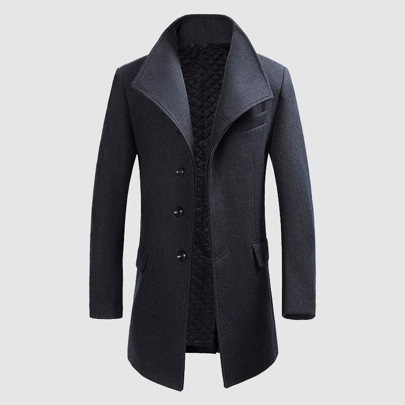Men’s High-Collar Merino Wool Coat with Front Buttons