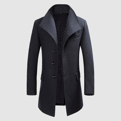 Men’s High-Collar Merino Wool Coat with Front Buttons