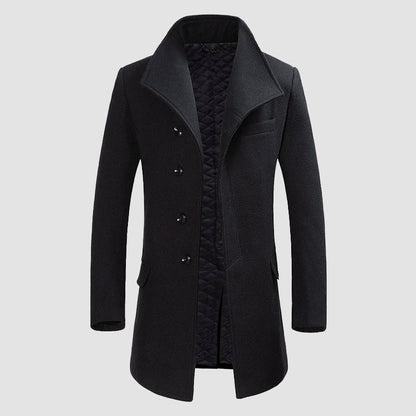 Men’s High-Collar Merino Wool Coat with Front Buttons