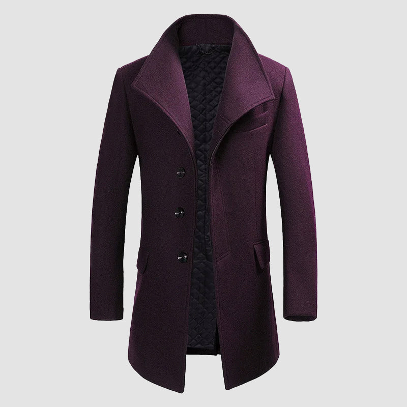 Men’s High-Collar Merino Wool Coat with Front Buttons