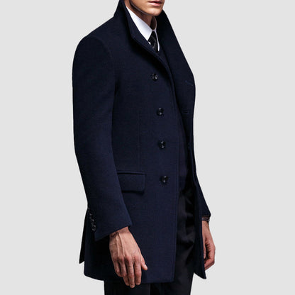 Men’s High-Collar Merino Wool Coat with Front Buttons