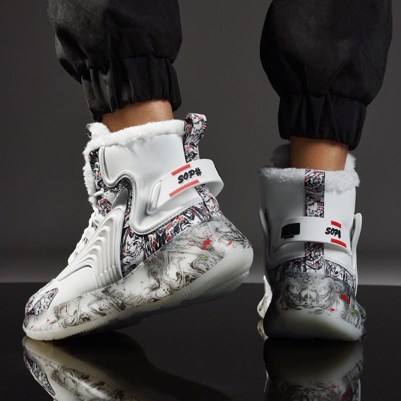 Men’s High-Top Sneakers with Plush Lining and Printed Details