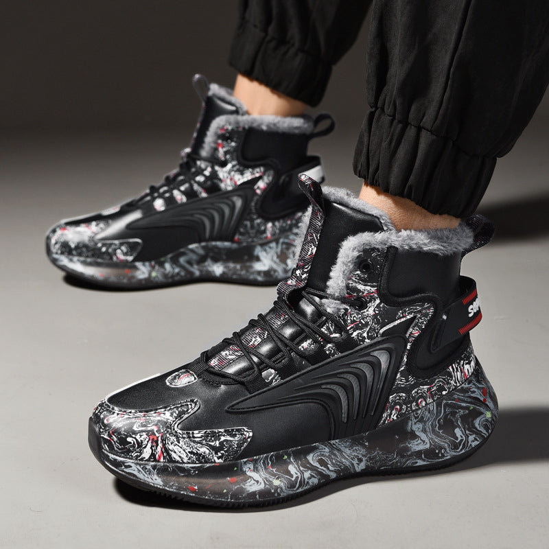 Men’s High-Top Sneakers with Plush Lining and Printed Details