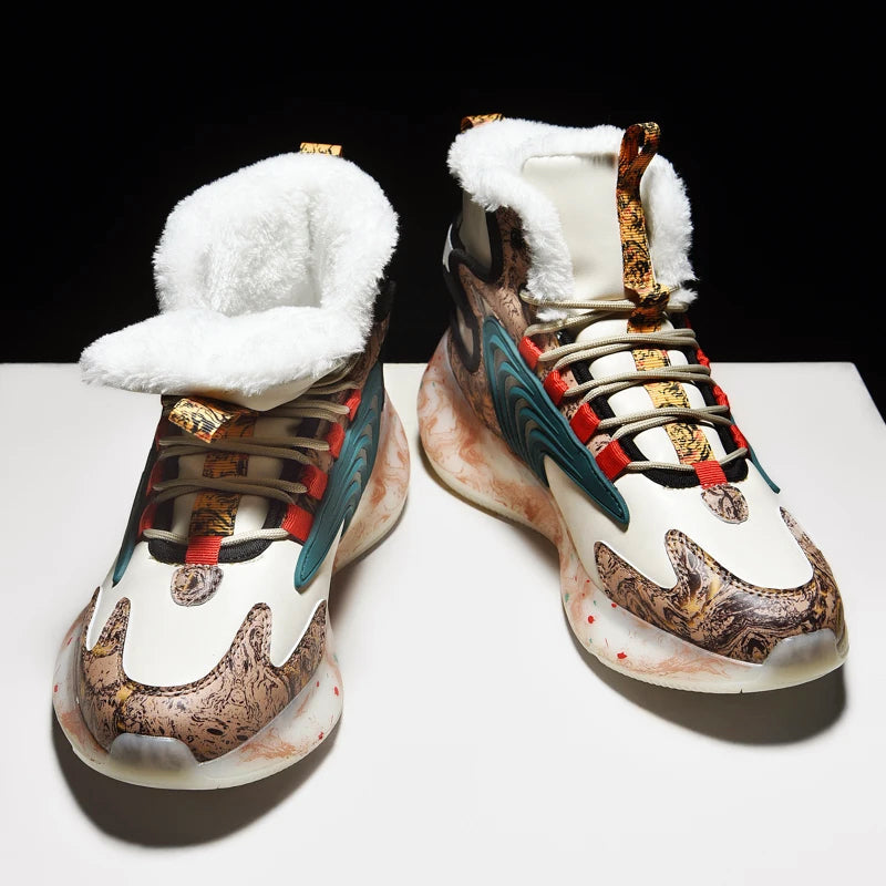 Men’s High-Top Sneakers with Plush Lining and Printed Details
