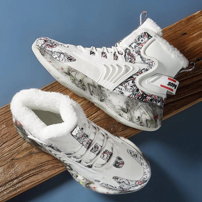 Men’s High-Top Sneakers with Plush Lining and Printed Details