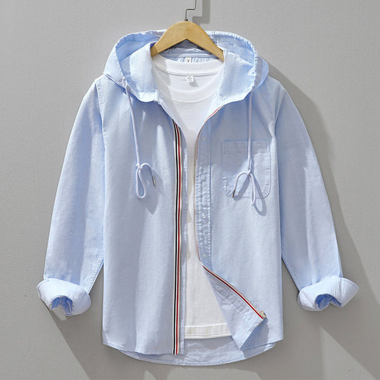 Men’s Hooded Cotton Shirt with Front Zipper