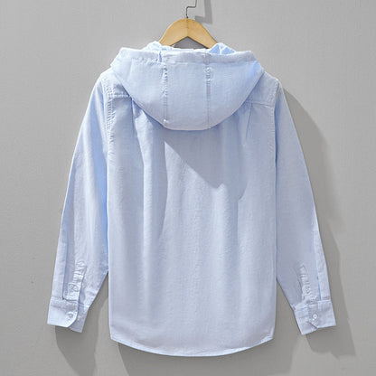 Men’s Hooded Cotton Shirt with Front Zipper