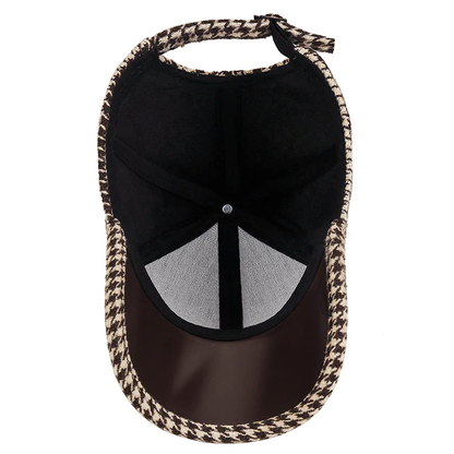 Men’s Houndstooth Cap with Faux Leather Detail