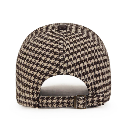 Men’s Houndstooth Cap with Faux Leather Detail