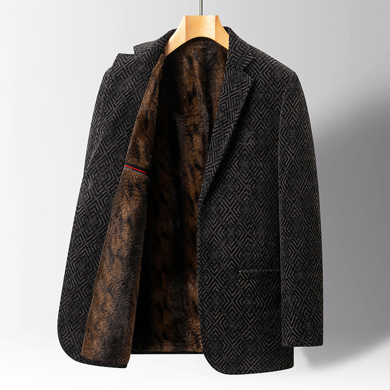 Men’s Patterned Coat with Faux Fur Inner Lining