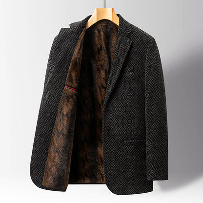 Men’s Patterned Coat with Faux Fur Inner Lining