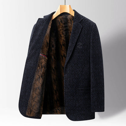 Men’s Patterned Coat with Faux Fur Inner Lining
