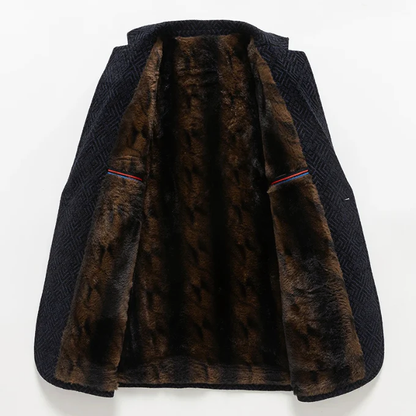 Men’s Patterned Coat with Faux Fur Inner Lining