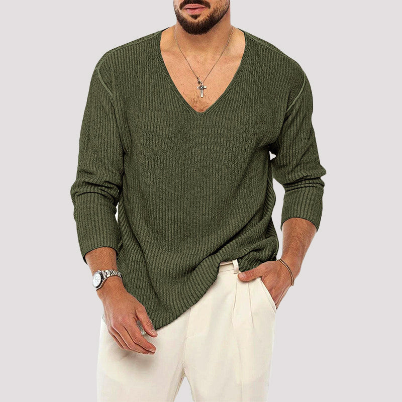 Men’s Ribbed Knit Sweater with Relaxed Fit