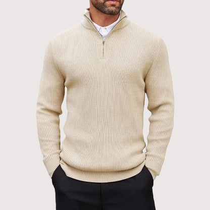 Ribbed Knit Half-Zip Pullover for Men