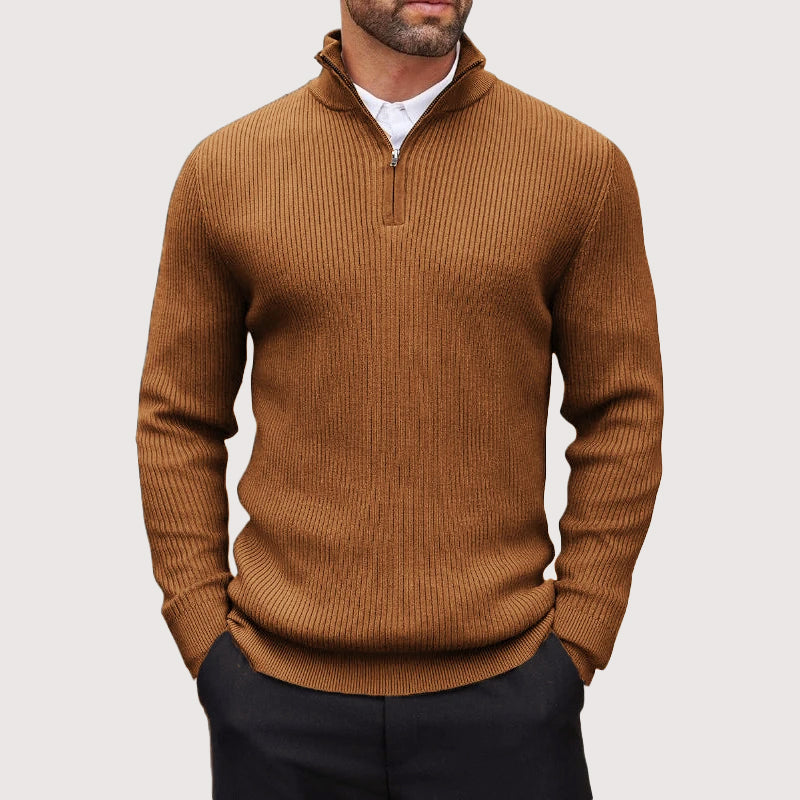 Ribbed Knit Half-Zip Pullover for Men