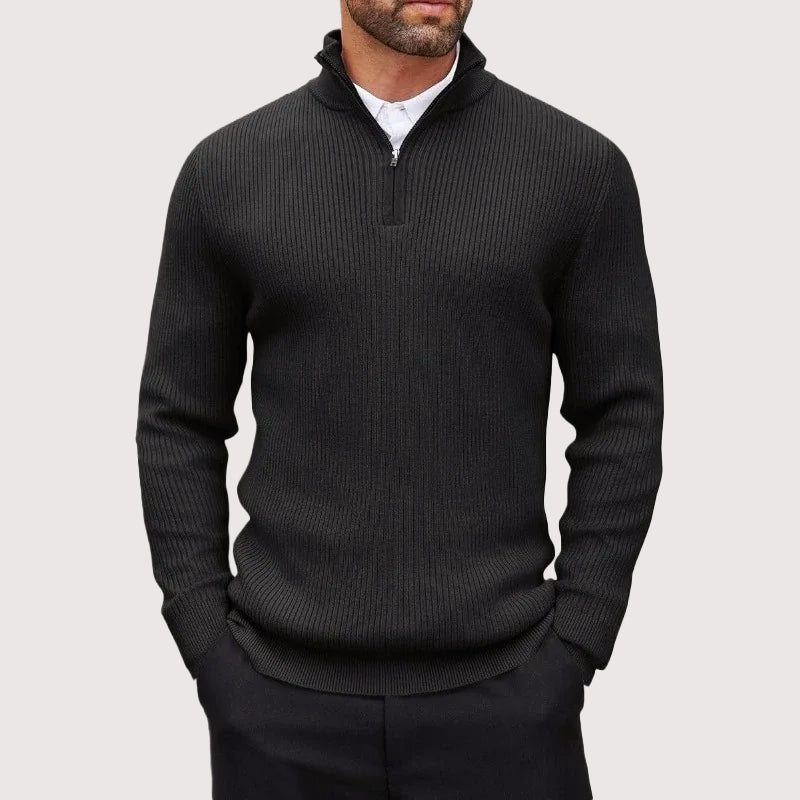 Ribbed Knit Half-Zip Pullover for Men