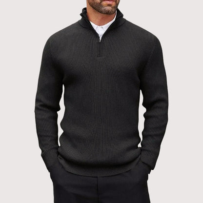 Ribbed Knit Half-Zip Pullover for Men