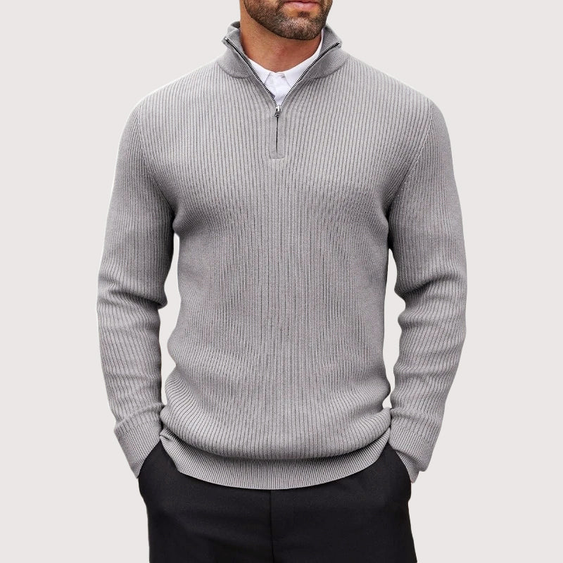 Ribbed Knit Half-Zip Pullover for Men