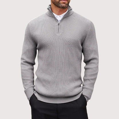 Ribbed Knit Half-Zip Pullover for Men