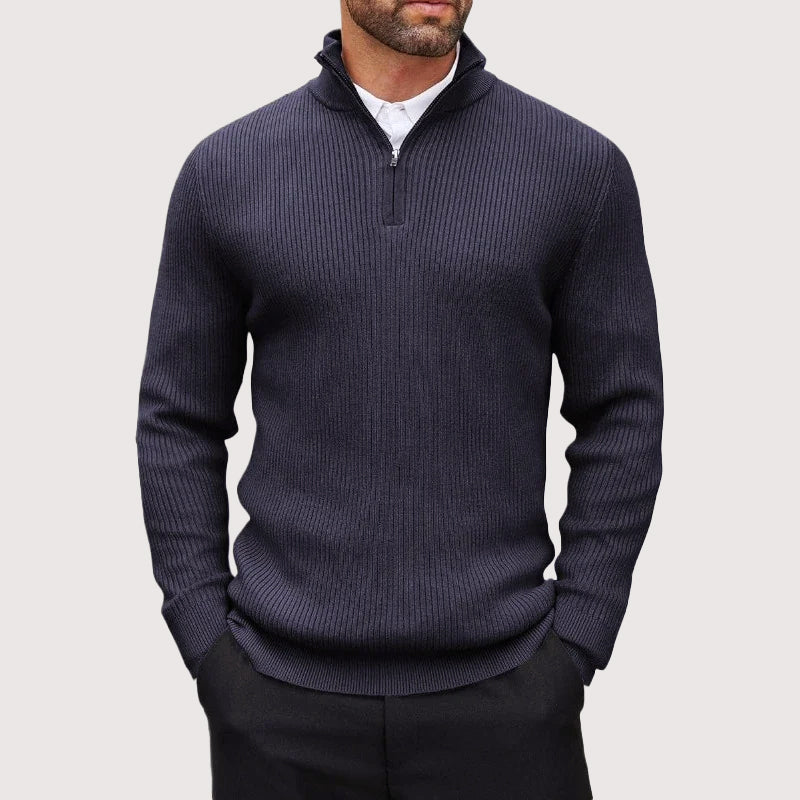 Ribbed Knit Half-Zip Pullover for Men