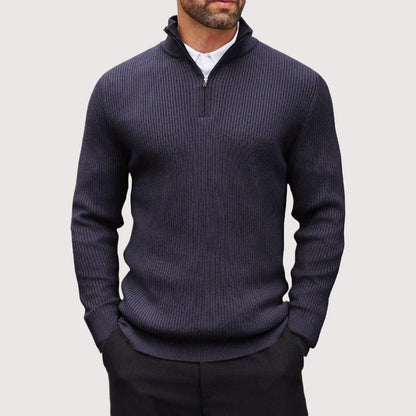 Ribbed Knit Half-Zip Pullover for Men
