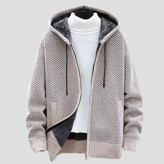 Men’s Textured Knit Zip Hoodie with Fleece Lining