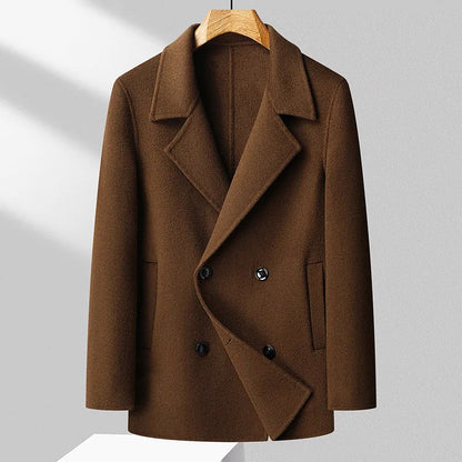 Men’s Transitional Wool Blend Coat with Double-Breasted Design