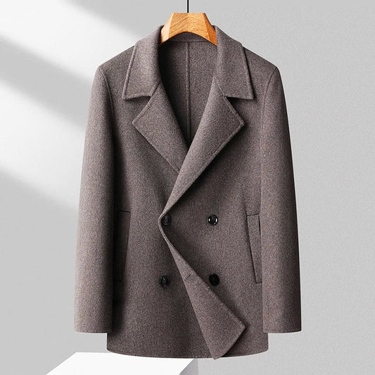 Men’s Transitional Wool Blend Coat with Double-Breasted Design