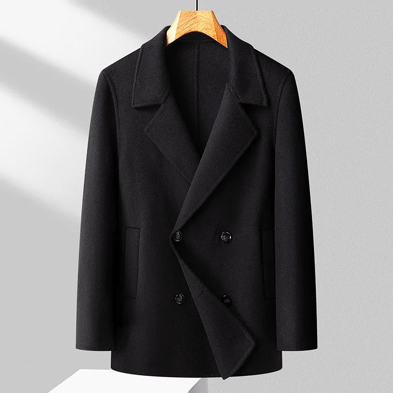 Men’s Transitional Wool Blend Coat with Double-Breasted Design