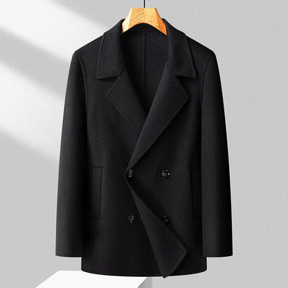 Men’s Transitional Wool Blend Coat with Double-Breasted Design