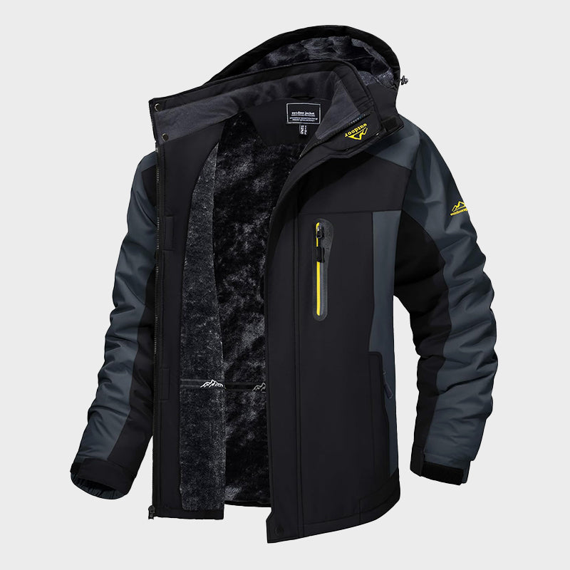 Men’s Waterproof Ski Jacket with Detachable Hood and Fleece Lining